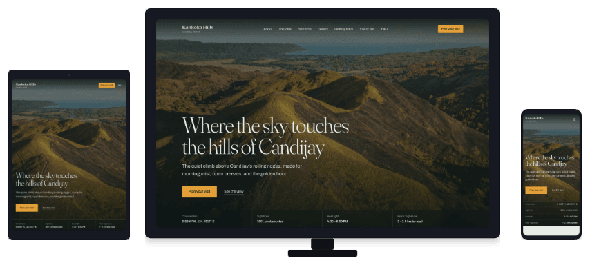 Kankoka Hills across desktop, tablet, and phone